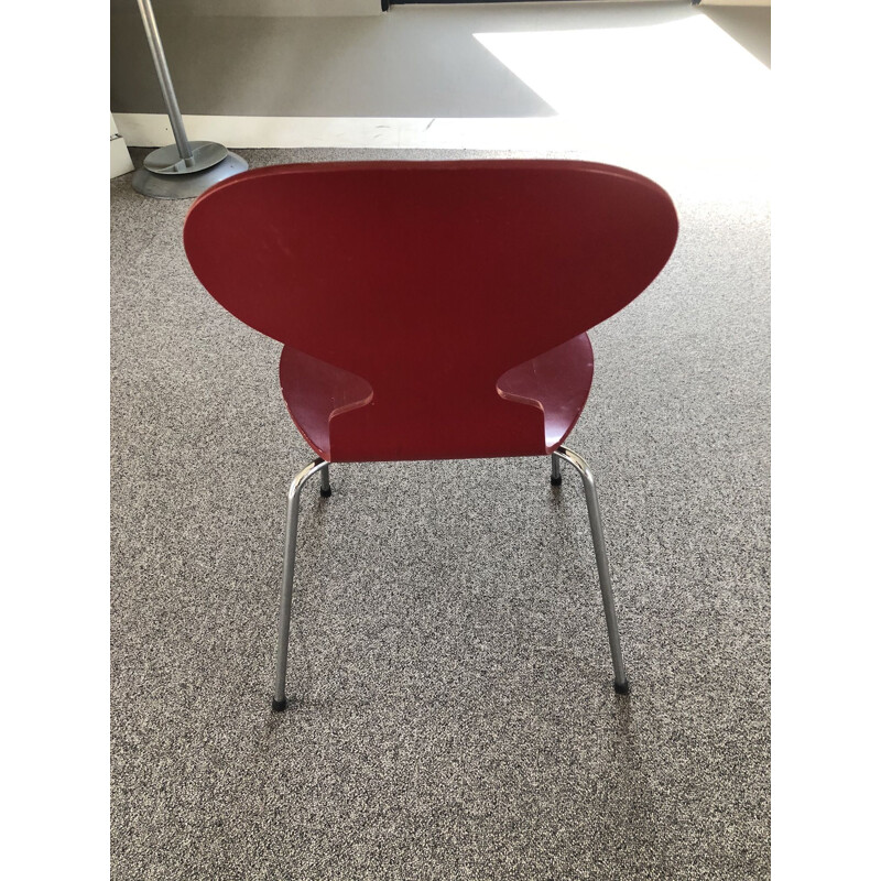 Set of 10 vintage chairs Ant 3101 red by Arne Jacobsen for Fritz Hansen, 1950