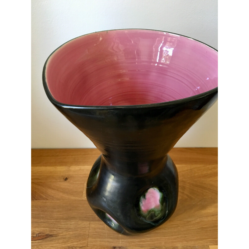 Vase in pink and black enamelled Vintage Ceramics