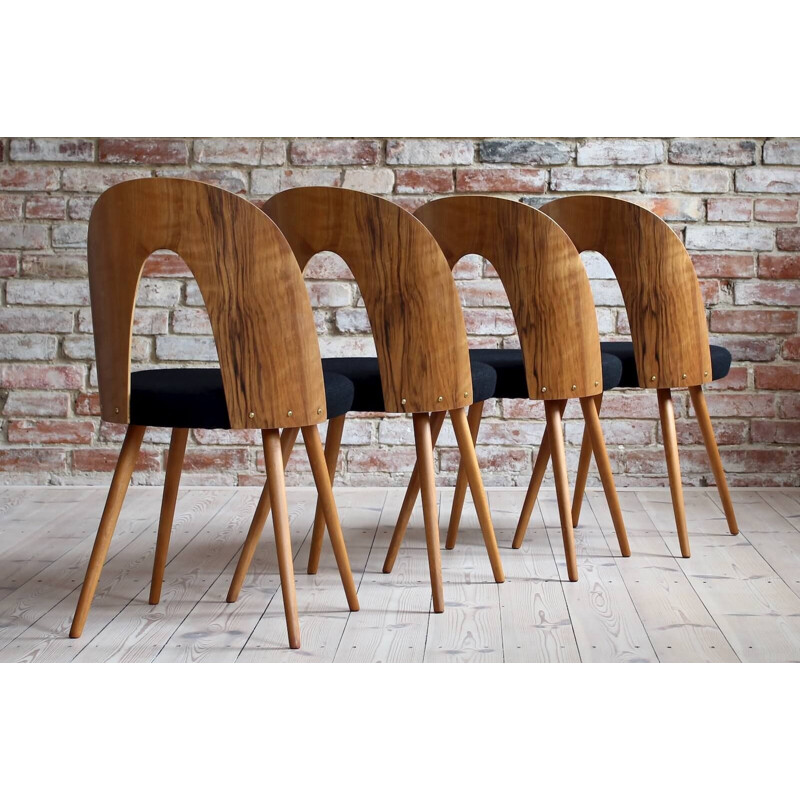 Set of 4 Midcentury Dining Chairs by A. Šuman in Black Wool by Kvadrat