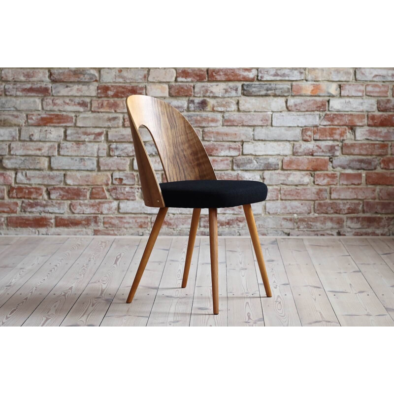 Set of 4 Midcentury Dining Chairs by A. Šuman in Black Wool by Kvadrat