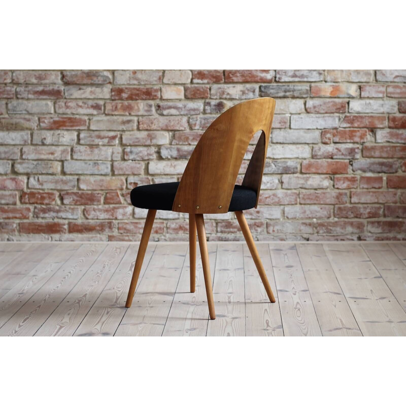 Set of 4 Midcentury Dining Chairs by A. Šuman in Black Wool by Kvadrat