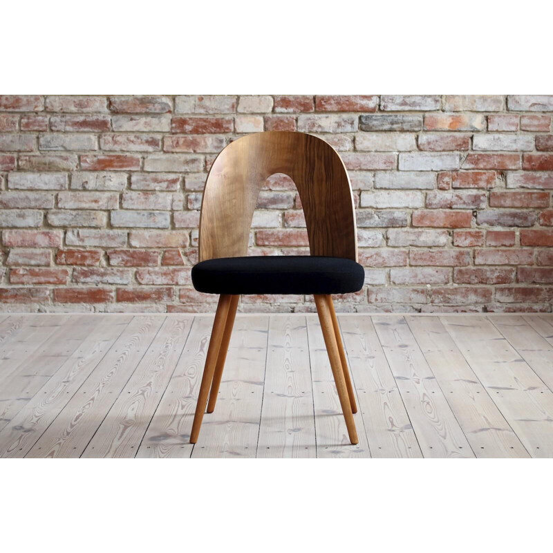 Set of 4 Midcentury Dining Chairs by A. Šuman in Black Wool by Kvadrat