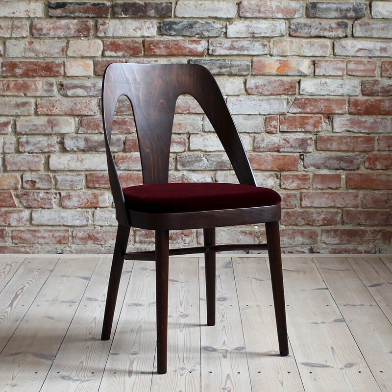 Set of 4 Midcentury Dining Chairs in Burgundy Mohair by Kvadrat