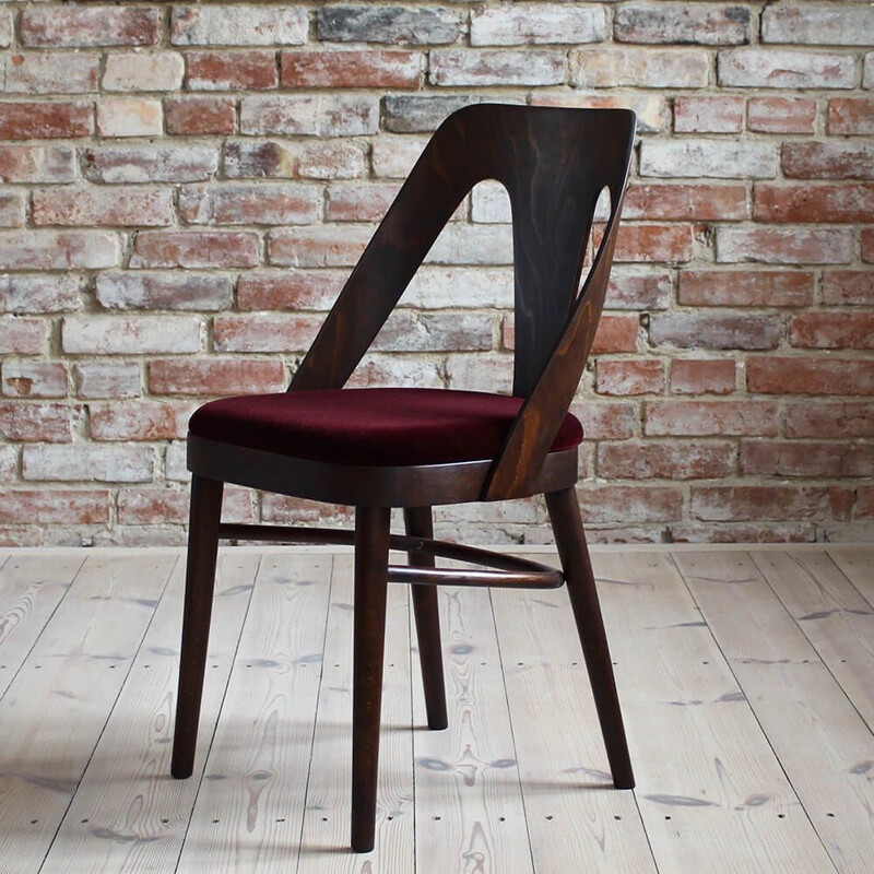 Set of 4 Midcentury Dining Chairs in Burgundy Mohair by Kvadrat