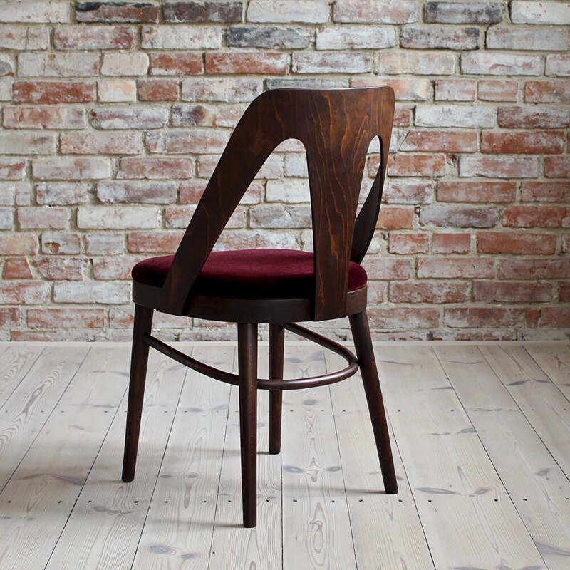 Set of 4 Midcentury Dining Chairs in Burgundy Mohair by Kvadrat