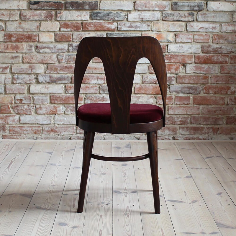 Set of 4 Midcentury Dining Chairs in Burgundy Mohair by Kvadrat