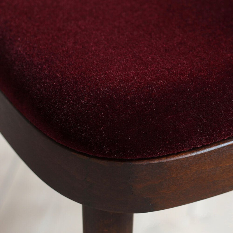 Set of 4 Midcentury Dining Chairs in Burgundy Mohair by Kvadrat