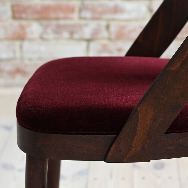 Set of 4 Midcentury Dining Chairs in Burgundy Mohair by Kvadrat