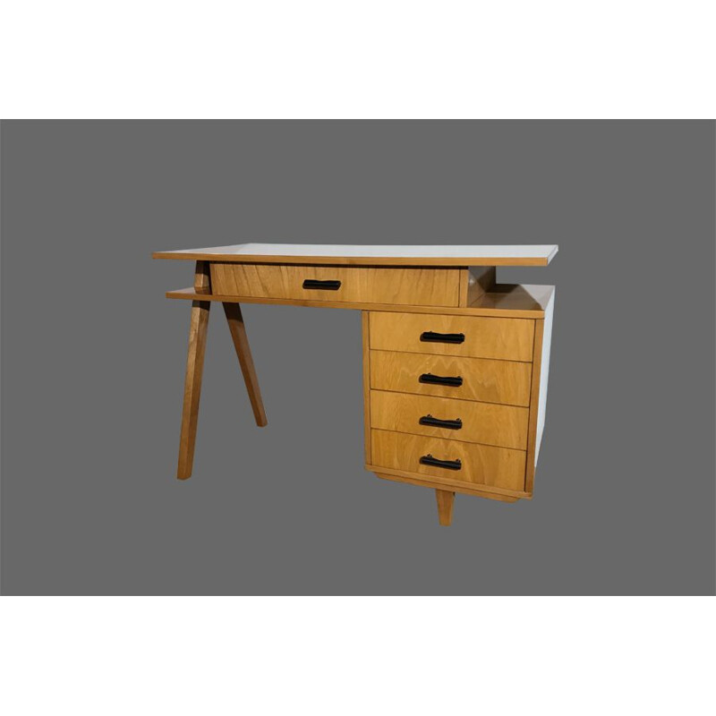 Vintage double-sided fruitwood desk 1950 