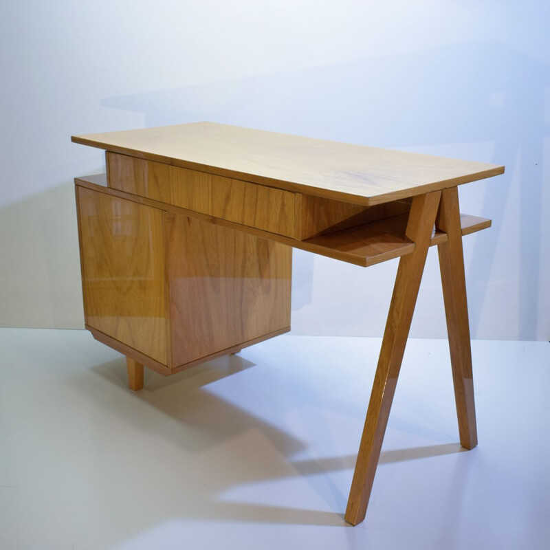 Vintage double-sided fruitwood desk 1950 