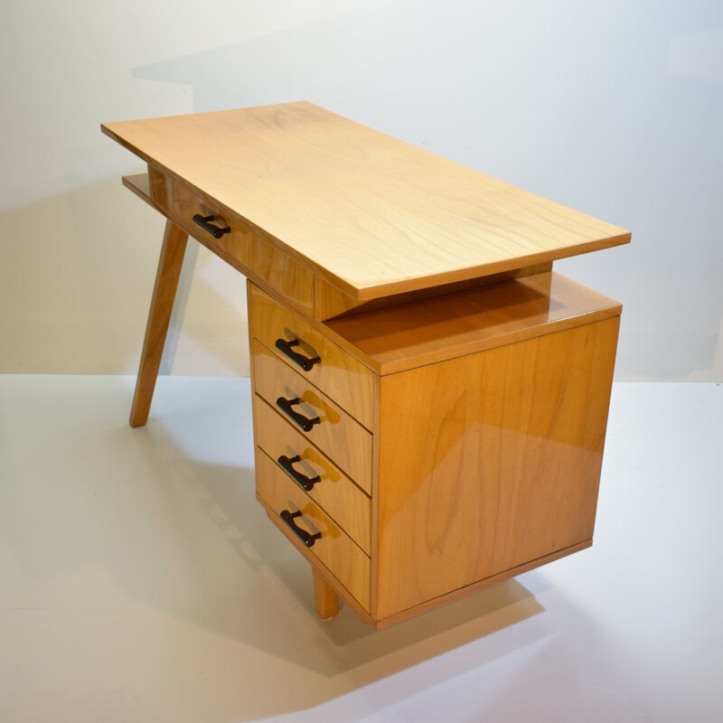 Vintage double-sided fruitwood desk 1950 