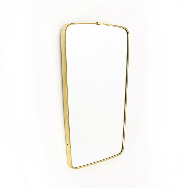 Italian mid century brass Mirror, wooden structure 1950s