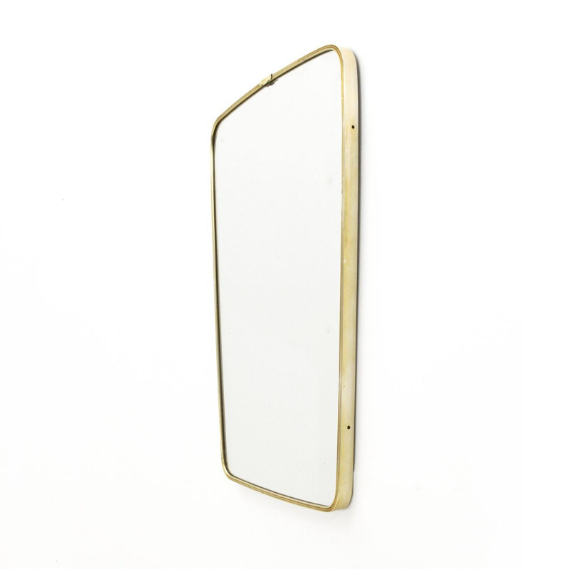 Italian mid century brass Mirror, wooden structure 1950s