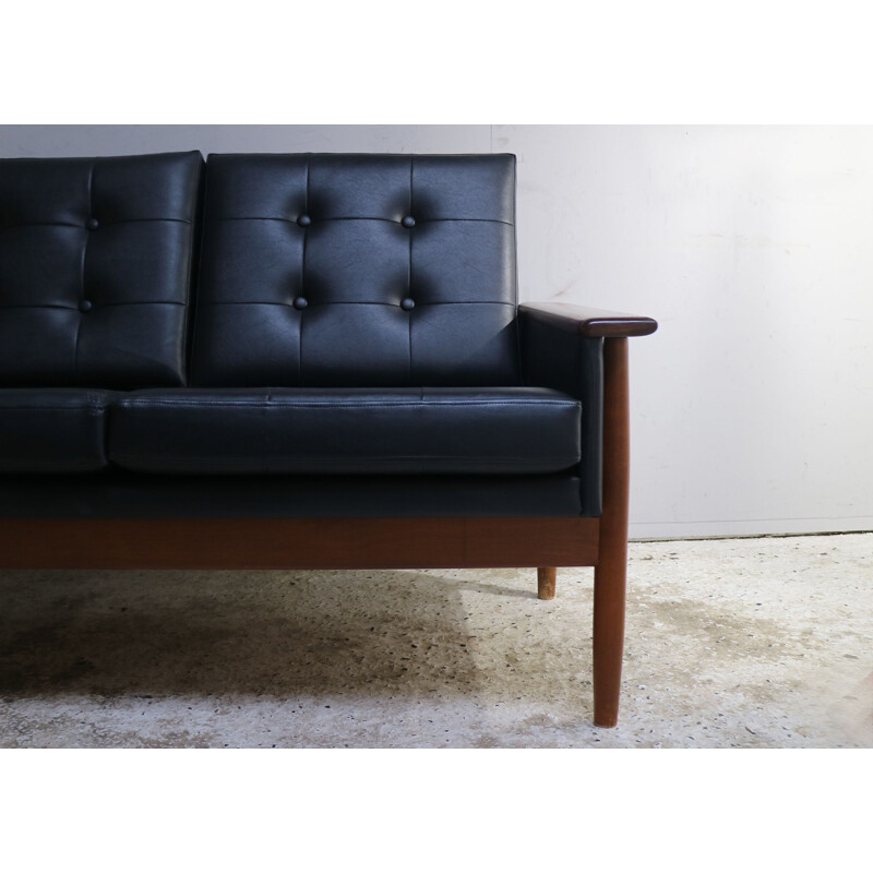 Vintage 2 seater sofa in black Danish leatherette 1960