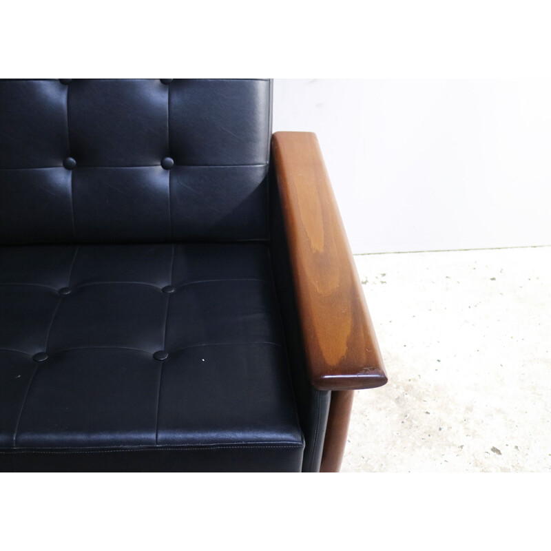 Vintage 2 seater sofa in black Danish leatherette 1960