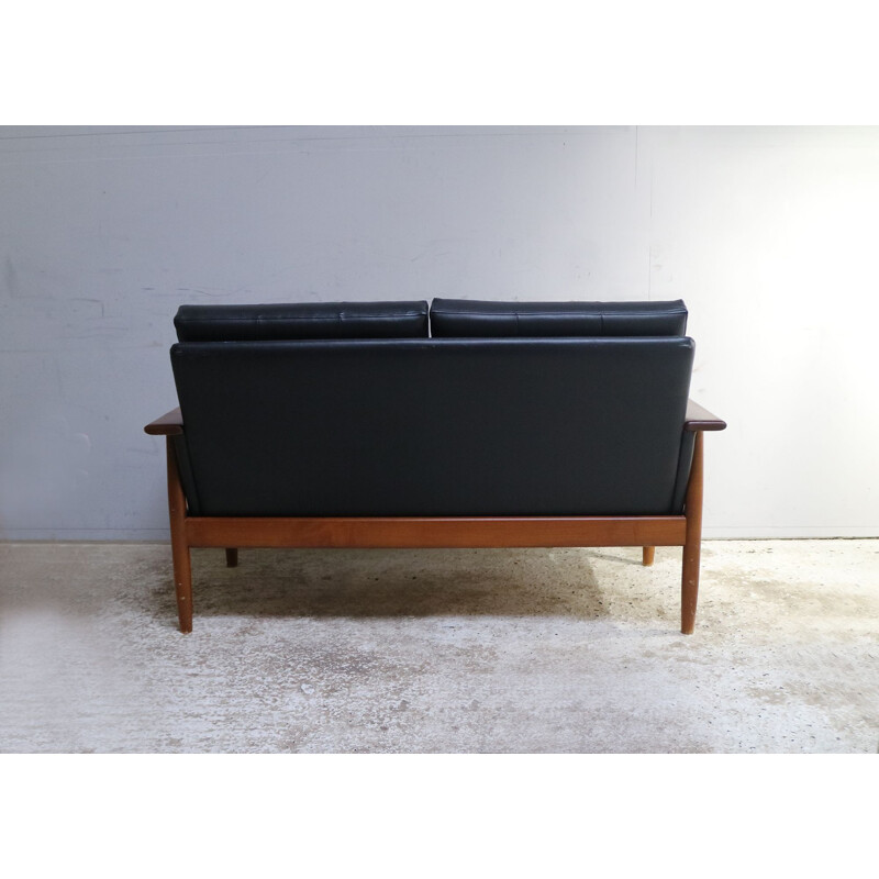 Vintage 2 seater sofa in black Danish leatherette 1960