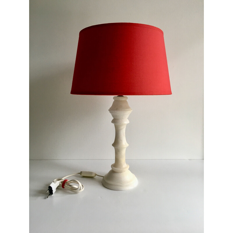 Lampe vintage abat-jour tissu rouge vif Albatre