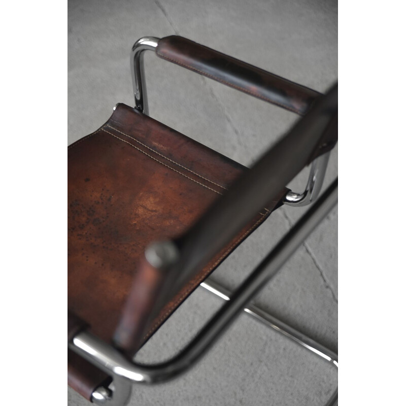 Ensemble de 4 chaises vintage en cuir épais et patiné du Centro Studi pour Matteo Grassi, Italie 1960