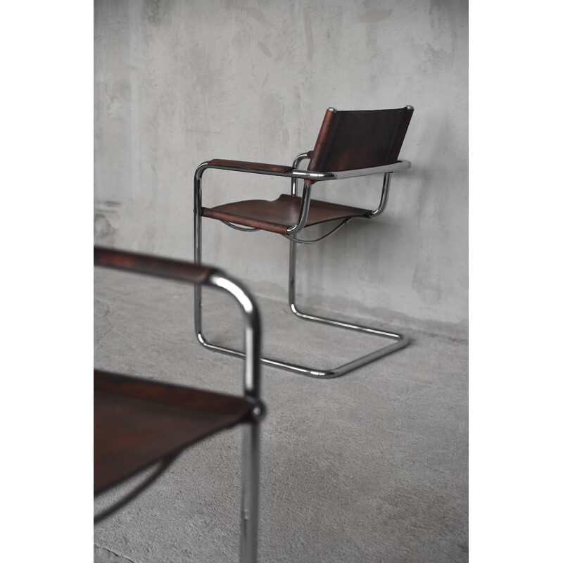 Set of 4 vintage chairs in thick leather and patina from Centro Studi for Matteo Grassi, Italy 1960