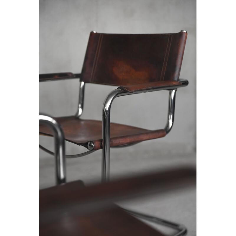 Set of 4 vintage chairs in thick leather and patina from Centro Studi for Matteo Grassi, Italy 1960