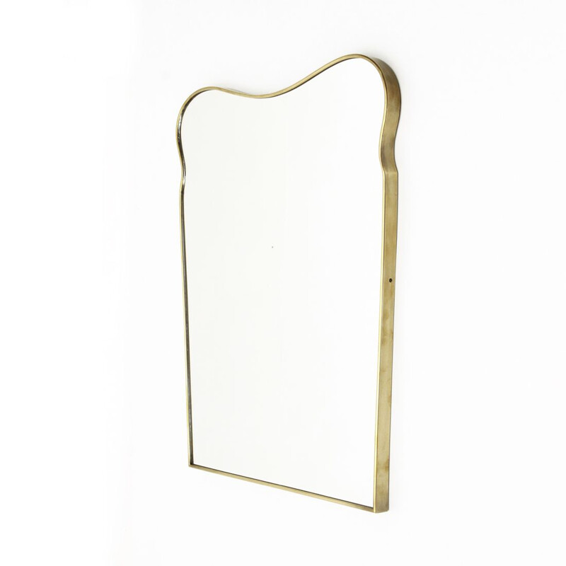 Italian brass Mirror vintage wooden structure 1950s