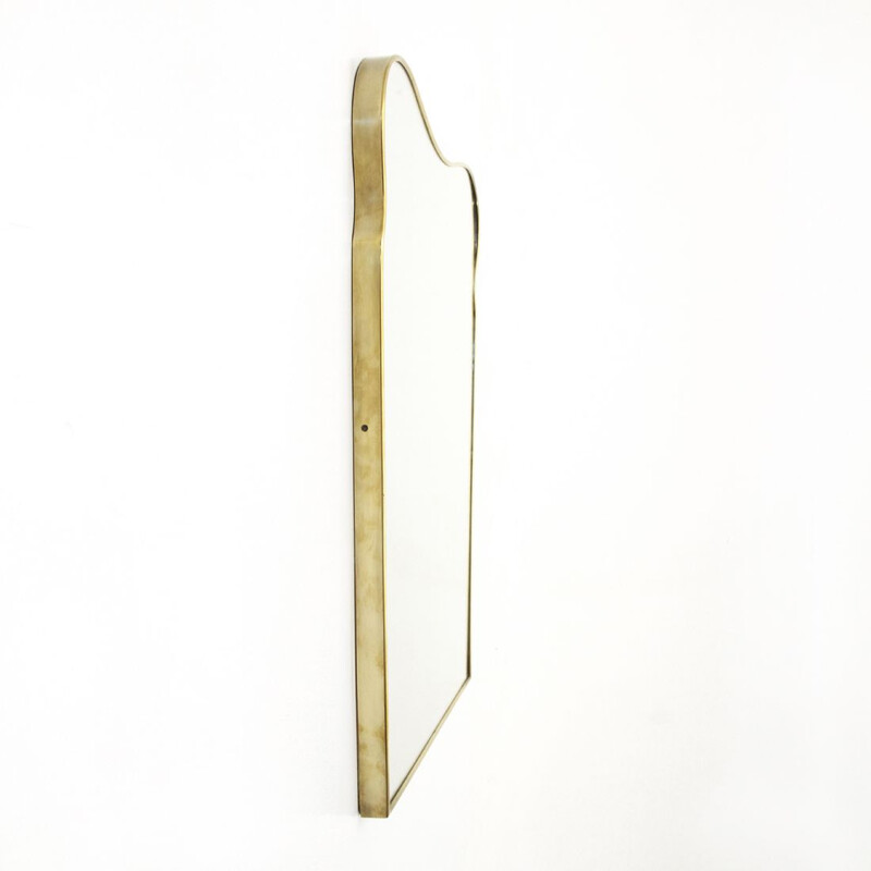 Italian brass Mirror vintage wooden structure 1950s