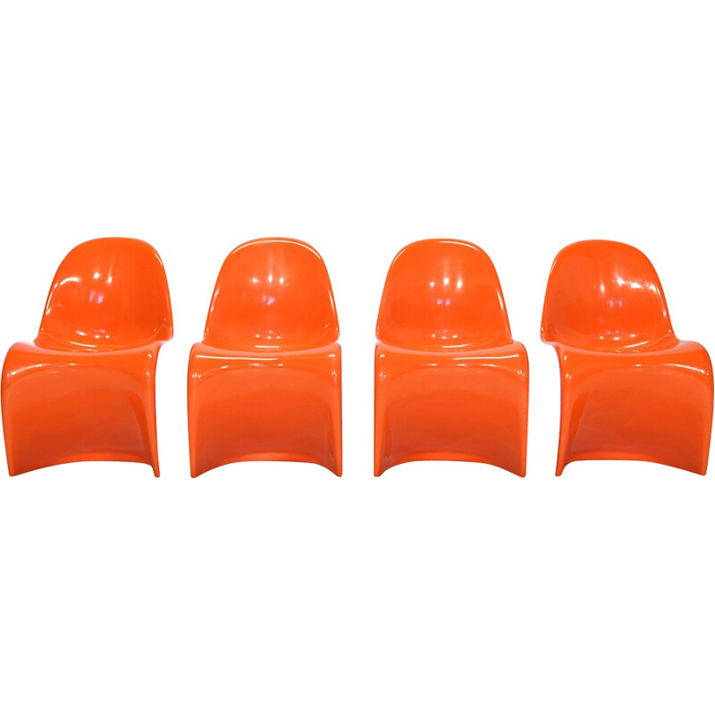 Ensemble de 4 chaises Herman Miller en plastique orange, Verner PANTON - 1970