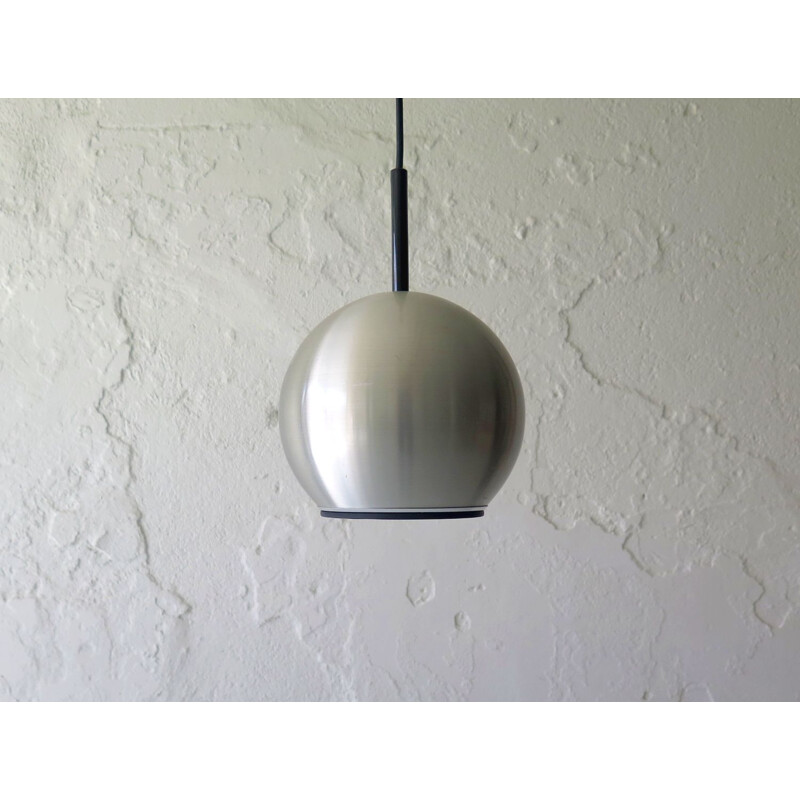 Aluminium pendant lamp mid century, black plastic edge 1980s
