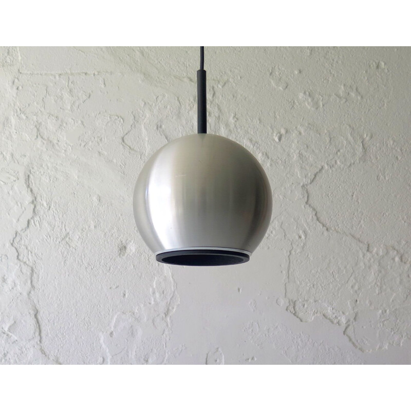 Aluminium pendant lamp mid century, black plastic edge 1980s