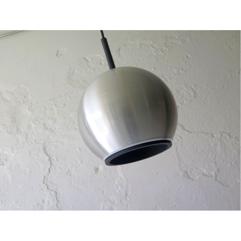 Aluminium pendant lamp mid century, black plastic edge 1980s