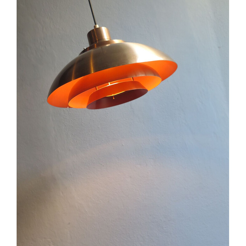 Vintage scandinavian golden and orange aluminium pendant lamp 1950