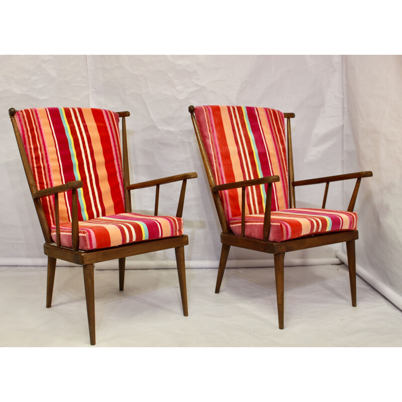 Pair of vintage Baumann beechwood armchairs