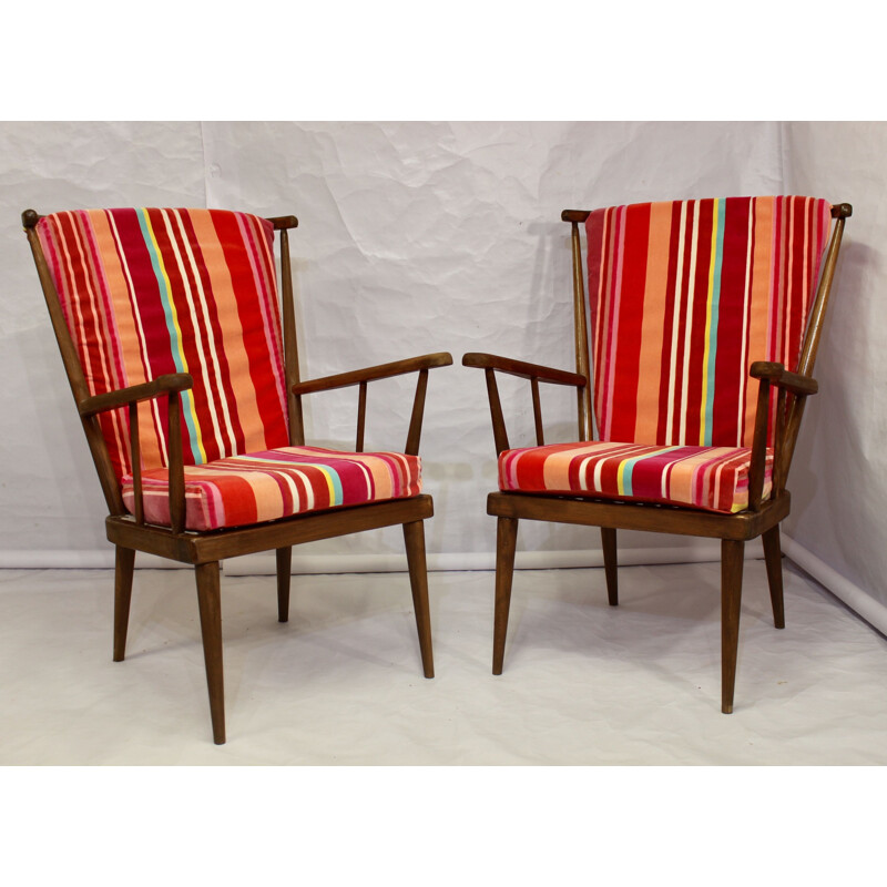 Pair of vintage Baumann beechwood armchairs