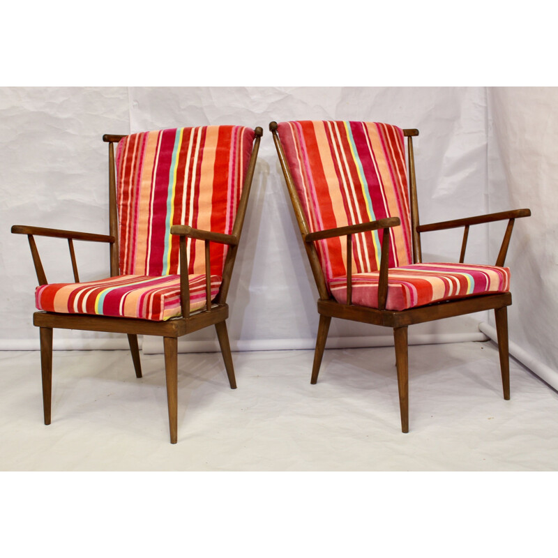 Pair of vintage Baumann beechwood armchairs