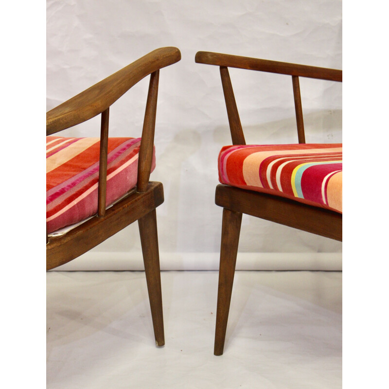 Pair of vintage Baumann beechwood armchairs