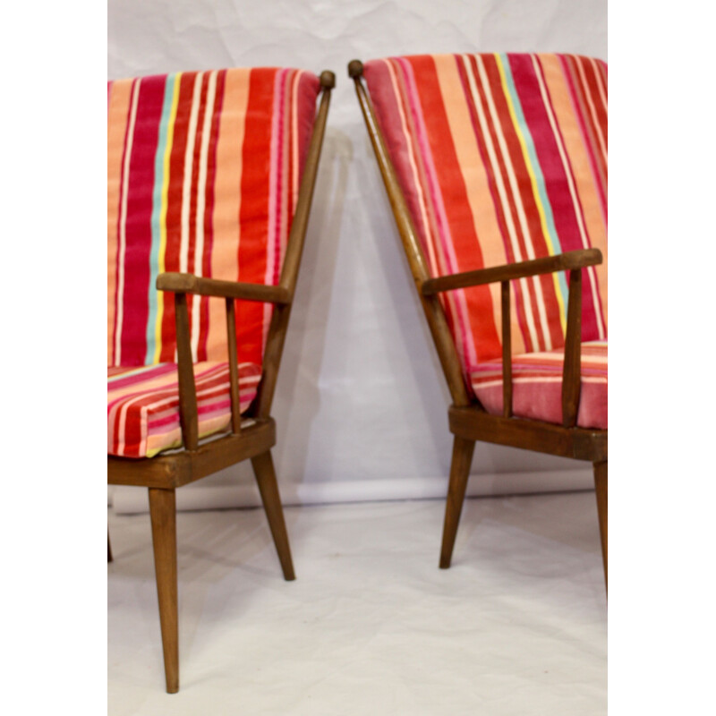 Pair of vintage Baumann beechwood armchairs