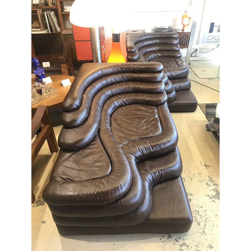 Pair of Terrazza Leather Sofa Dark Brown , Ubald Klug 1975