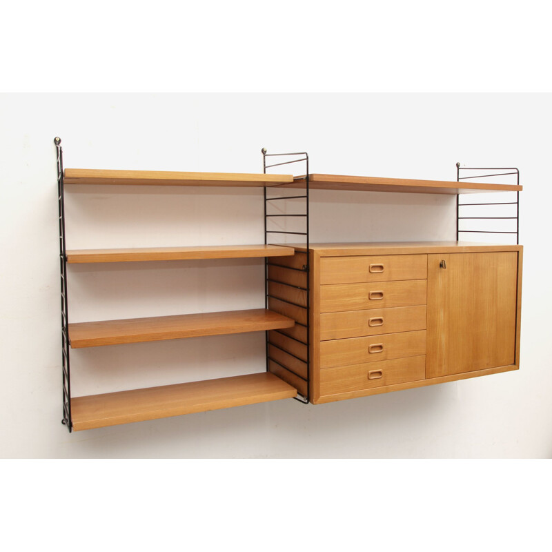 Wall unit Nisse Strinning in ash wood 1960s