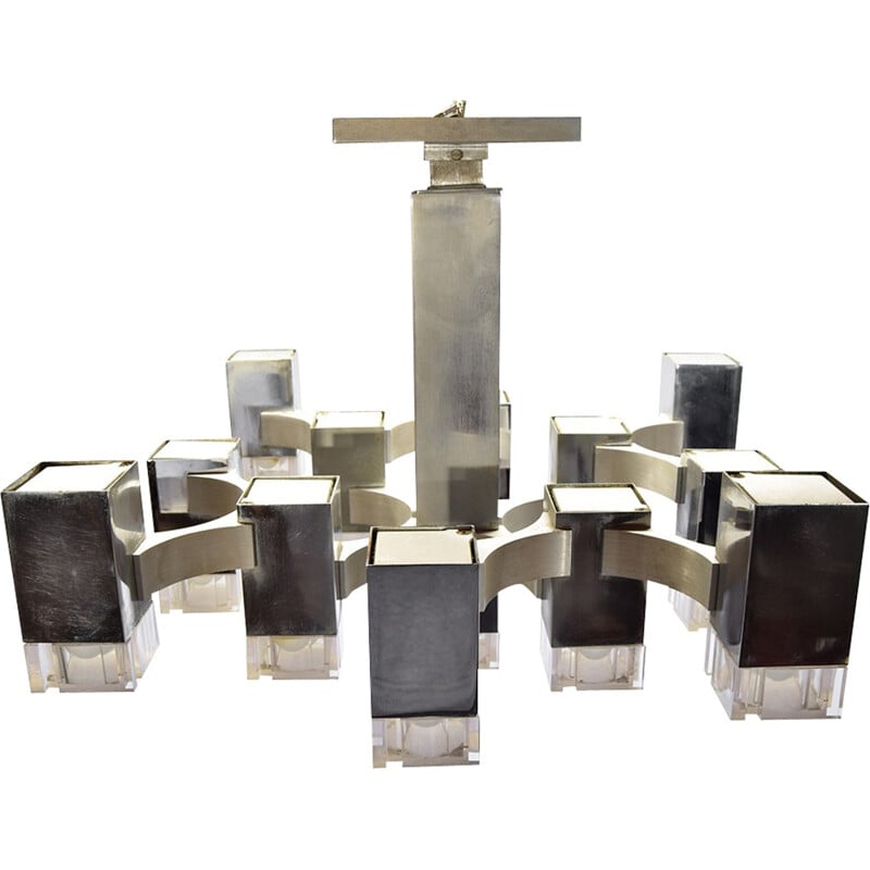 Sciolari "Cubic" ceiling lamp in Lucite and chromed metal, G SCIOLARI - 1970s