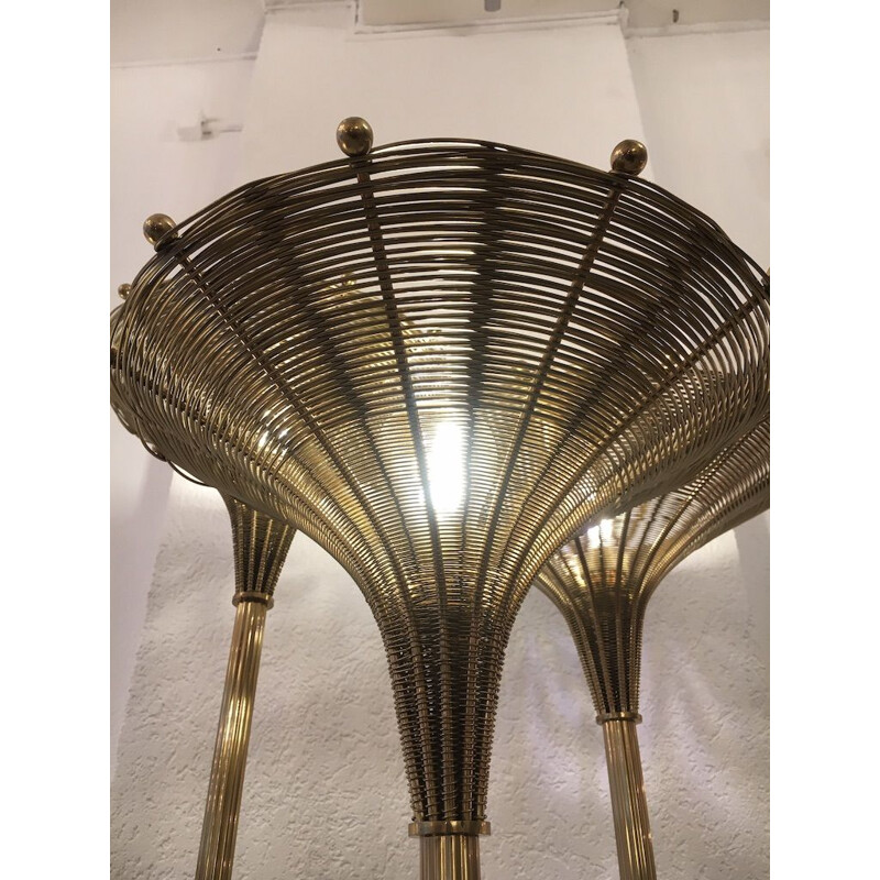 Lampadaire vintage en laiton "papyrus" de Nucci Valsecchi, Italie 1970