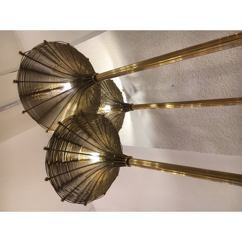 Lampadaire vintage en laiton "papyrus" de Nucci Valsecchi, Italie 1970