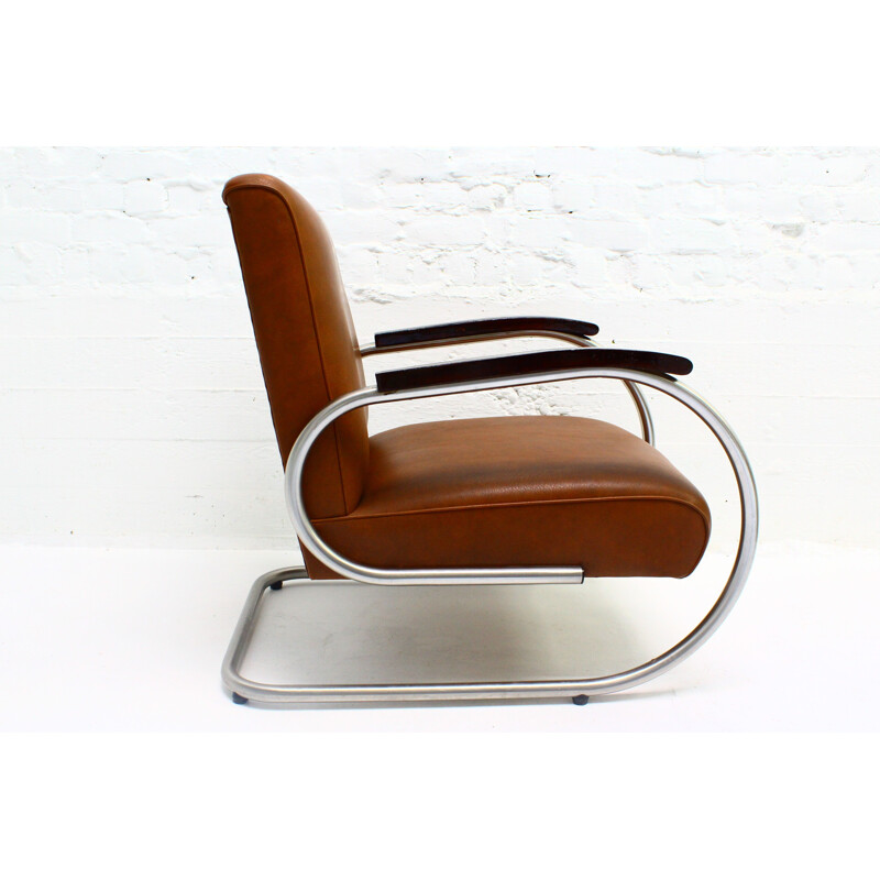 Tubax armchair in tubular steel armrests in lacquered wood 1950
