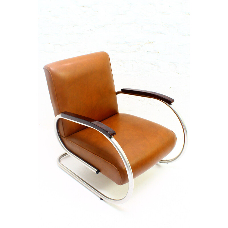 Tubax armchair in tubular steel armrests in lacquered wood 1950