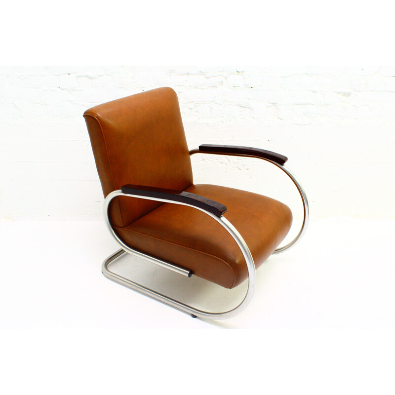 Tubax armchair in tubular steel armrests in lacquered wood 1950