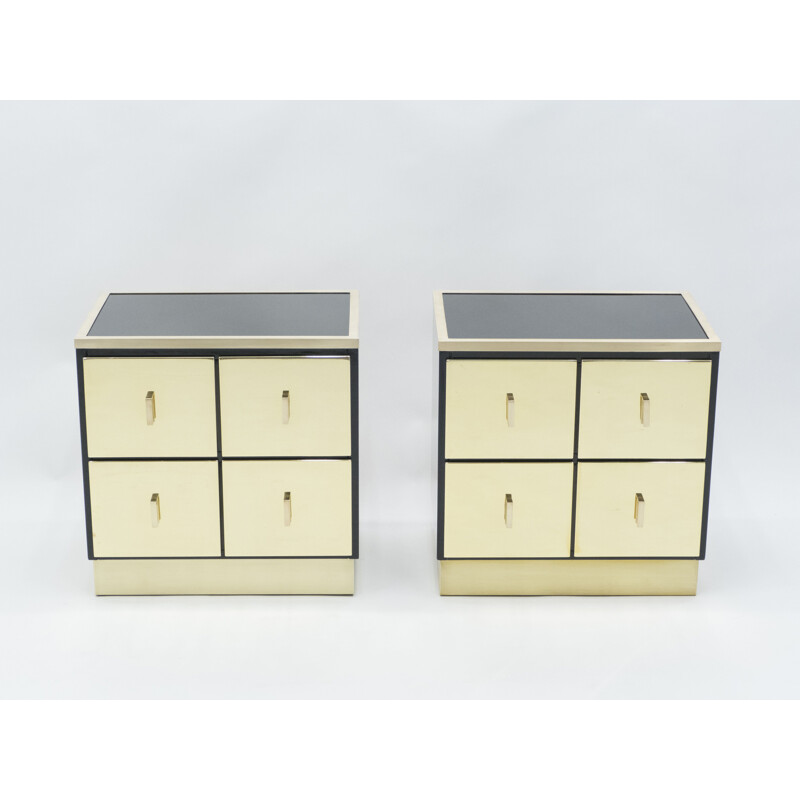 Pair of vintage lacquered brass bedside tables Luciano Frigerio Italy 1970