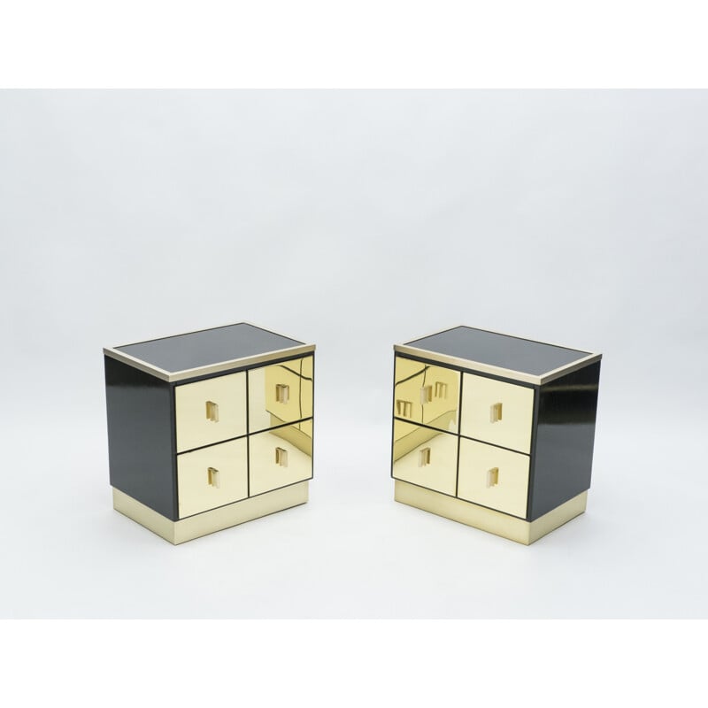 Pair of vintage lacquered brass bedside tables Luciano Frigerio Italy 1970