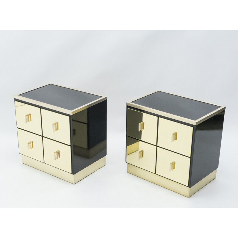 Pair of vintage lacquered brass bedside tables Luciano Frigerio Italy 1970