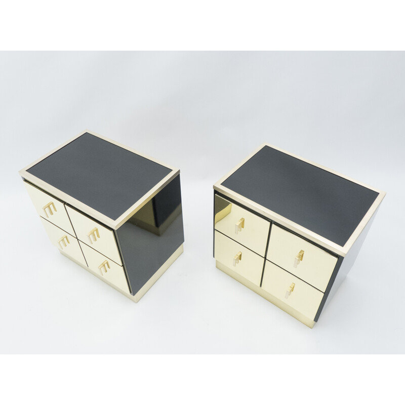Pair of vintage lacquered brass bedside tables Luciano Frigerio Italy 1970