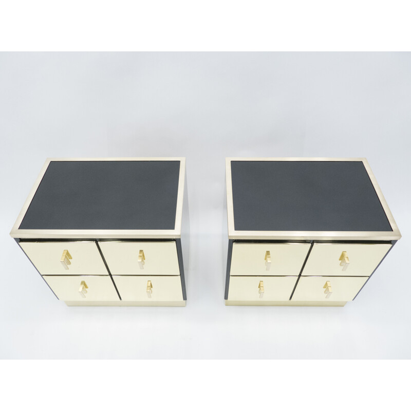 Pair of vintage lacquered brass bedside tables Luciano Frigerio Italy 1970