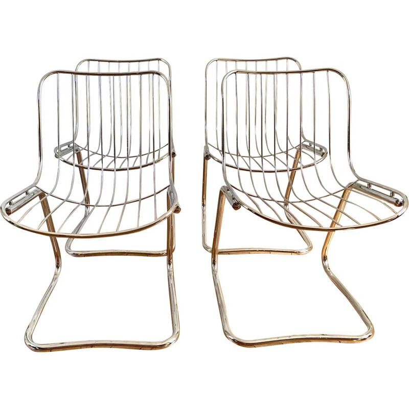 Série de 4 chaises vintage chromé italienne 1970